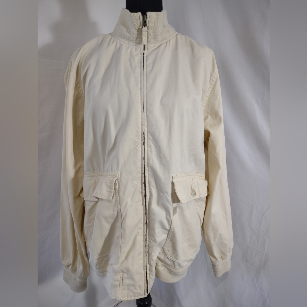 VINTAGE IZOD Men's Ivory Bomber Jacket Size Medium